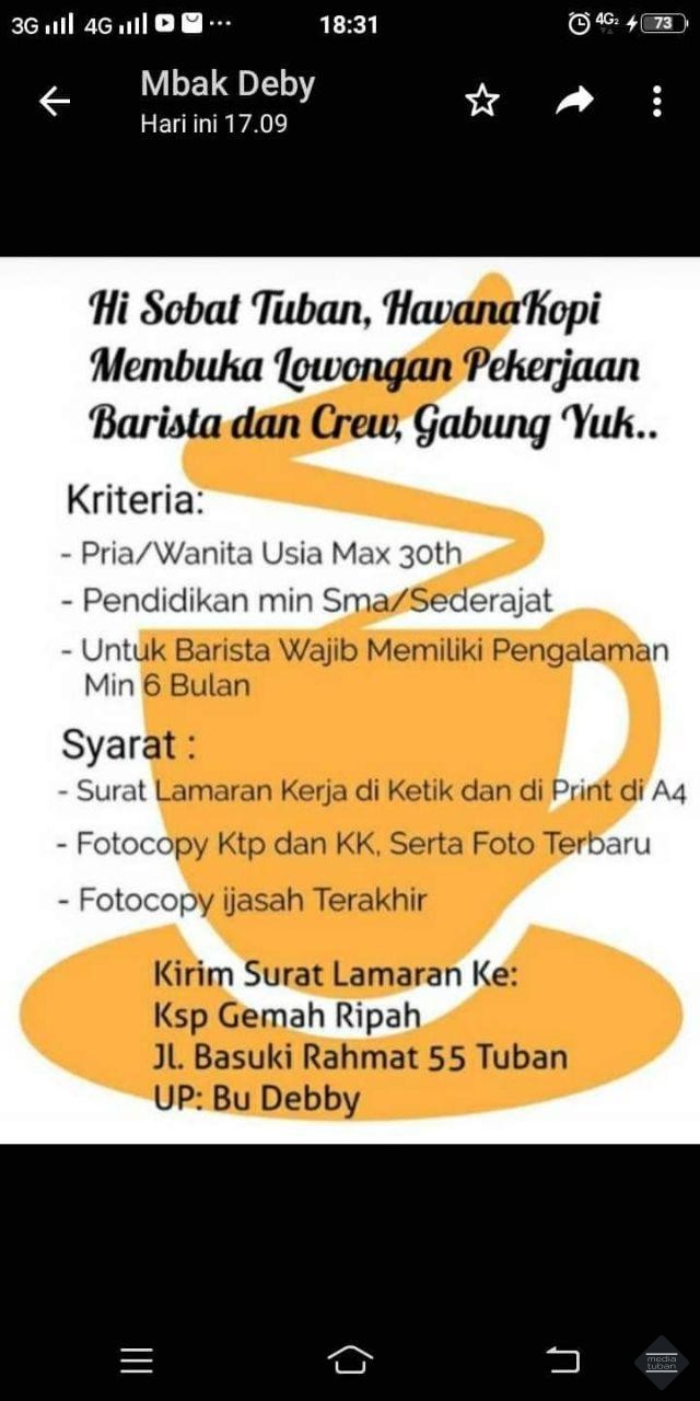 Lowongan Barista Havana Cafe