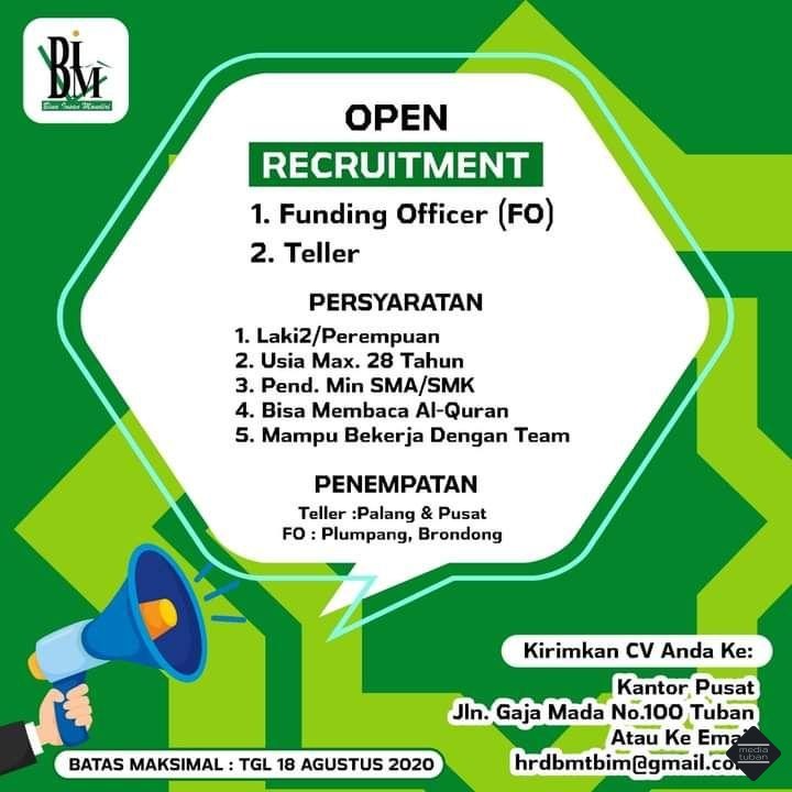 LOWONGAN KERJA Funding officer dan Teller KSPPS BMT BIM  Tuban