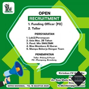 LOWONGAN KERJA Funding officer dan Teller KSPPS BMT BIM  Tuban
