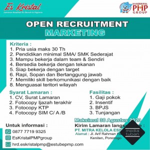 Lowongan Pekerjaan Staff Operasional Es Kristal PMP Tuban